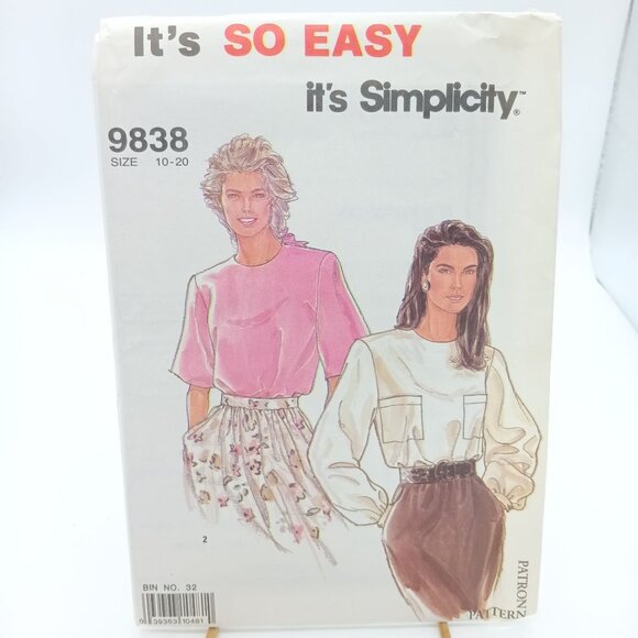 UNCUT Simplicity 9838 Vintage Sewing Pattern For Womens Pullover Blouses Size 10 - Picture 1 of 2